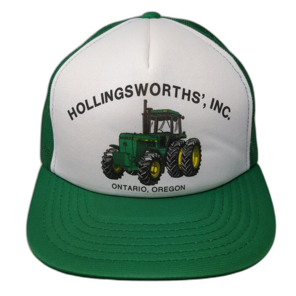 Hollingsworths Inc Trucker Hat Green Vintage Tractor Ontario Oregon Mesh Back